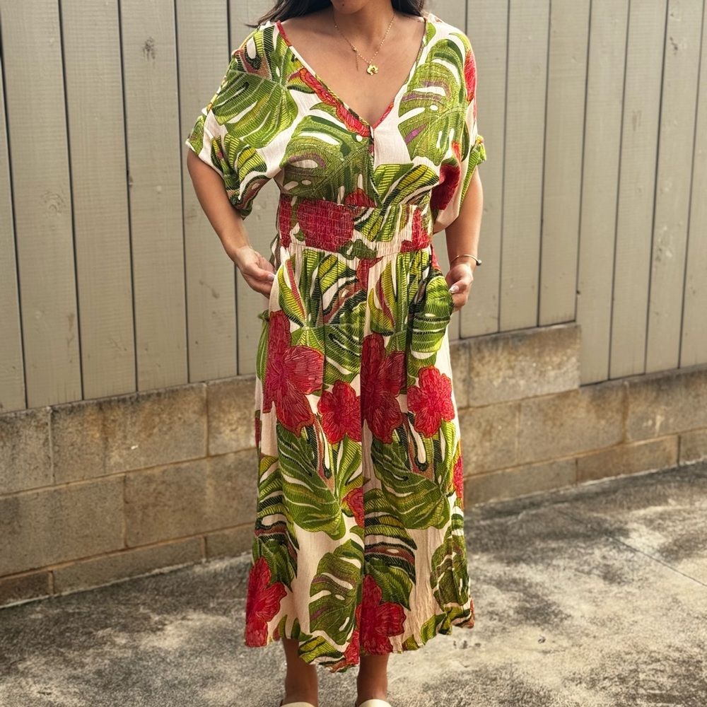 Tropical Leaf Print Jumpsuit
